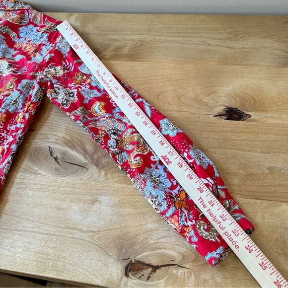 SOLD J MCLAUGHLIN LOIS SHIRT S RED FLORAL WHIMSY CASUAL COLORFUL STRETCH COTTON - Picture 11 of 12